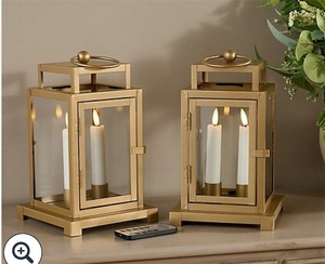 lot 1745 image: Home Reflections Set of 2 Mini Metal Lanterns with 2 Taper Candles