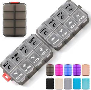 lot 1724 image: Foldable Weekly Pill Organizer AMPM with 2 Extra Compartments - 7 Day