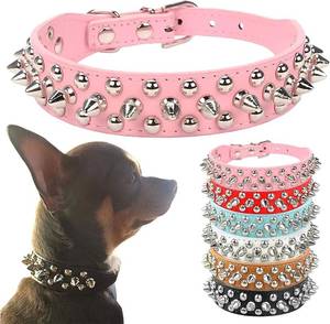 lot 1747 image: PETCARE Spiked Dog Collar Pink PU Leather Rivet Studded Adjustable Collar XS