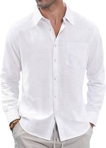 lot 1749 image: J.VER Mens Linen Shirt, Casual Button-Down Long Sleeve, Collar, Pocket S