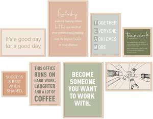 lot 1757 image: Faccito 8-Piece Office Wall Decor Teamwork Motivational Wooden Framed Art