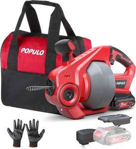 lot 1761 image: POPULO 20V Cordless Drain Auger Auto-Feed 25ft Snake, 2.0Ah Battery