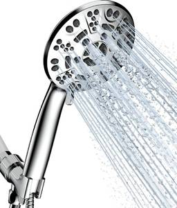 lot 1766 image: Cobbe 8-Setting Handheld Shower Head, Water-Saving, Chrome, 5ft Hose