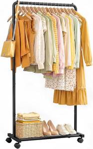 lot 1767 image: Sakugi Clothes Rack with Storage Shelf & Casters, Heavy-Duty Metal, Black