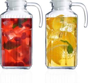 lot 1774 image: Glass Pitcher with Lid Set of 2, 55 oz for Iced Tea and Lemonade