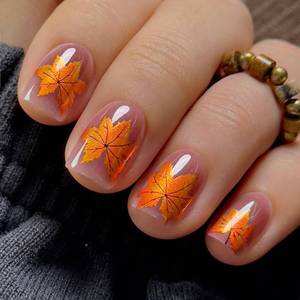 lot 1808 image: CurvLife Extra Short Oval Press-On Nails, Maple Leaf Orange, 32 Pcs 3 Pack Rando