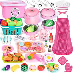 lot 1810 image: 121PCS Play Kitchen Accessories for Kids - Pretend Food, Utensils, Pots