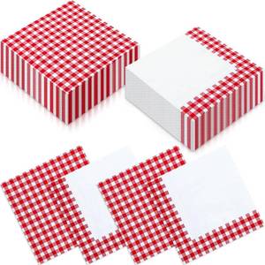 lot 1811 image: Resurhang 100 Pcs Gingham Napkins 6.5x6.5 in Red White Checkered