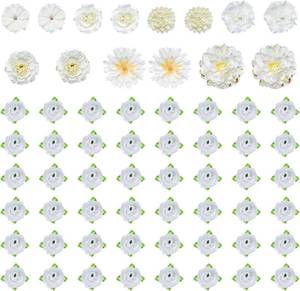 lot 1814 image: jiebor 60Pcs Mini Faux Flower Heads White - Artificial Roses, SilkFabric