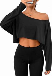 lot 1815 image: Remidoo Womens Off Shoulder Crop Top Batwing Sleeve Drawstring Waist Large