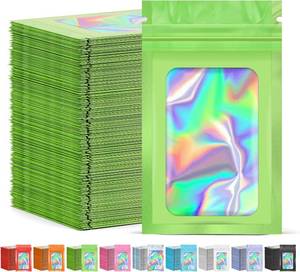 lot 1817 image: JETMORE Holographic Mylar Bags, 300 pcs, Green Candy Bags 5.5x7.9in