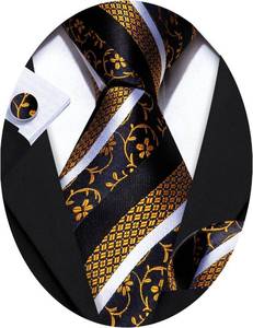 lot 1834 image: Barry.Wang Man Stripe Silk Tie Set with Pocket Square and Cufflinks