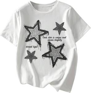 lot 1944 image: RoseSeek Womens Star Graphic Letter Print Tee Crewneck Short Sleeve TShirt XS