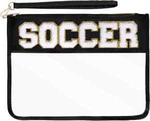 lot 1958 image: Chenille Letter Bag, Clear Nylon Cosmetic Zipper Bag, Varsity Patch Pouch (SOFTB