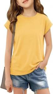 lot 1961 image: Girls Cap Sleeve T Shirts Kids Summer Crewneck Solid Tops Tees 5z 150cm
