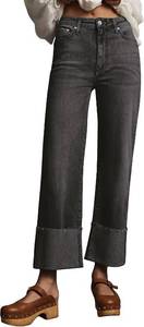 lot 1997 image: Lesore Womens High Waist Wash Denim Wide Leg Jeans with Cuffed Hem 8