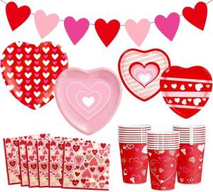 lot 2037 image: 2 Packs Valentine Party Decorations 97 Pcs Plates & Napkins Galentines Set