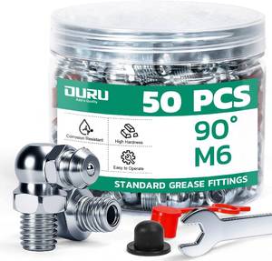 lot 2047 image: OURU M6 Metric Grease Fittings Kit, 90  with Caps & Wrench, 9mm, Leak-Proof  C