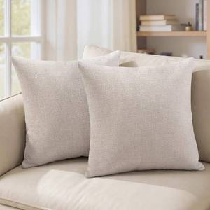 lot 2054 image: Pillow Covers 18x18 (Pack of 2) Boho Farmhouse Neutral with Zipper, Beige