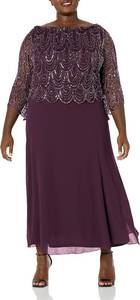 lot 059 image: J Kara Womens Plus-Size 34 Scallop Beaded Pop Over Gown Plus 12P Retail$170