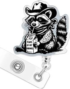 lot 2066 image: Funny Raccoon Badge Reel, Retractable Holder with Clip, Name Tag Card