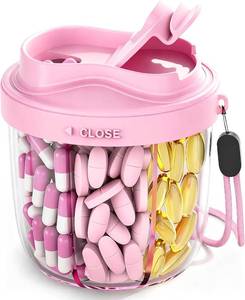 lot 2087 image: Pill Organizer with 7 Compartments, Portable Box, Wide Opening, 20 Labels
