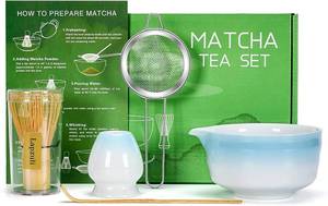 lot 20006 image: Lapzuli Japanese Matcha Whisk Set, 5-Pc Kit with Ceramic Bowl, Bamboo Whisk