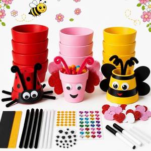 lot 20013 image: Teenyyou 12-Set Terracotta DIY Flower Pot Kit for Kids, Hearts & Pom-Poms