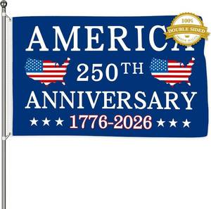 lot 20058 image: 250th Anniversary Flag 3x5 ft, Double-Sided, 3-Ply US Patriotic Decor