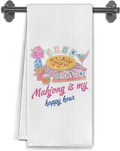 lot 20062 image: Chinoiserie Pizza Mahjong Theme Kitchen Towels, 16x24, Bar Decor