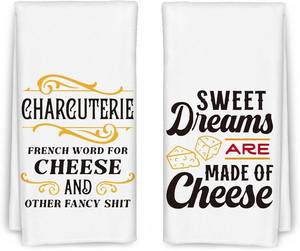 lot 20064 image: Wine and Cheese Kitchen Towels Set of 2, 16x24 in, Funny Bar Towels