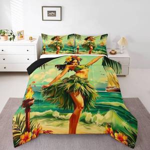 lot 20074 image: Erosebridal Tiki Bar Bedding Comforter Set Twin - Hula Girl Ocean Sailboat