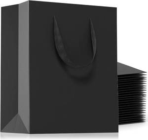 lot 20085 image: Acina Black Gift Bags with Handles, 12pcs, 8x5x10in, Paper Gift Bags