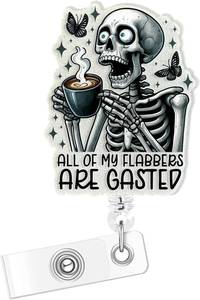 lot 20090 image: Funny Retractable Badge Reel, Excited Skeleton Buddy for RNCNA, ID Clip 3pack