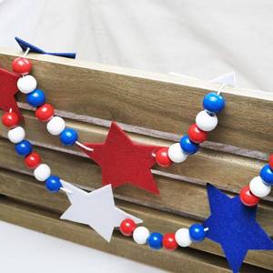 lot 20118 image: 7.5ft Patriotic Bead Garland with Felt Stars - 4th of July Banner 2-pack