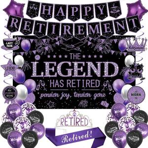 lot 20145 image: Roetyce Purple Retirement Party Decorations - Happy Banner, Backdrop, Sash