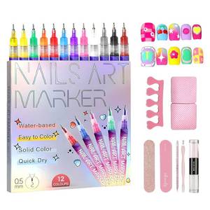 lot 20154 image: Nail Art Pens 12 Colors, 19pcs, 3D Quick-Dry Nail Markers, DIY Dotting Tools
