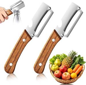 lot 20174 image: 2 Pack Vegetable Peelers with Stainless Steel Blades, Wooden Handle