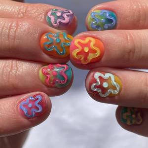 lot 20332 image: 24pcs Short Square Press-On Nails, Colorful with 3D Flowers, Full Cover