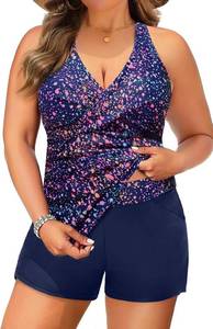 lot 20360 image: Plus Size Tankini Swimsuit with Tummy Control, Pockets, High-Waisted Shorts Size 24W