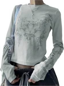 lot 20364 image: RoseSeek Womens Gothic Grunge Graphic Sleeve Thumb Hole Punk Crop Tees XS