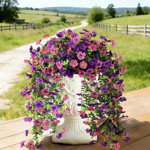 lot 20372 image: Senjie Artificial Hanging Flowers for Outdoor 2-pc UV-Resistant Faux Flowers