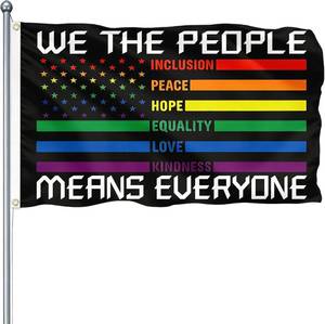 lot 20403 image: We The People Means Everyone Flag 3x5 ft Rainbow Flags with 2 Brass Grommets