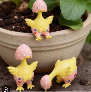 lot 20418 image: Adorable Funny 3pc Rope Leg Fuzzy Chick Figurines