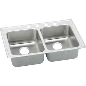 lot 19170 image: Elkay Lustertone Drop-In Double Basin Stainless Steel Kitchen Sink  Retail $329.99