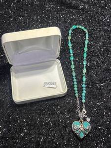lot 3 image: Turquoise Pendant Sterling Silver 25x30 mm Center Stone 18 Inches Beautiful Rare piece Sticker price many years ago was $515