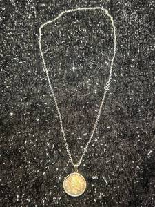 lot 7 image: American Flag Coin Pendant .999 Fine Silver Chain Necklace