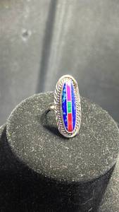 lot 13 image: Ring with Multi-Color Inlay Oval Stone Setting