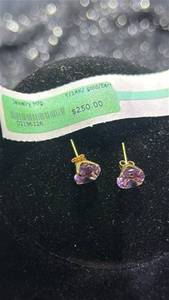 lot 26 image: 14K Gold Amethyst Stud Earrings Pair