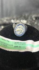 lot 29 image: Cameo Sterling Silver Ring with Blue and White Stone size 6